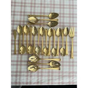 Stanley Roberts Mid-Century Gold Stainless Steel Flatware 21 Pieces
